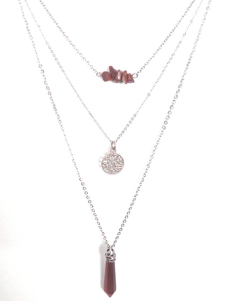 Gemstone & Charm Layered Necklace Set - Goldstone