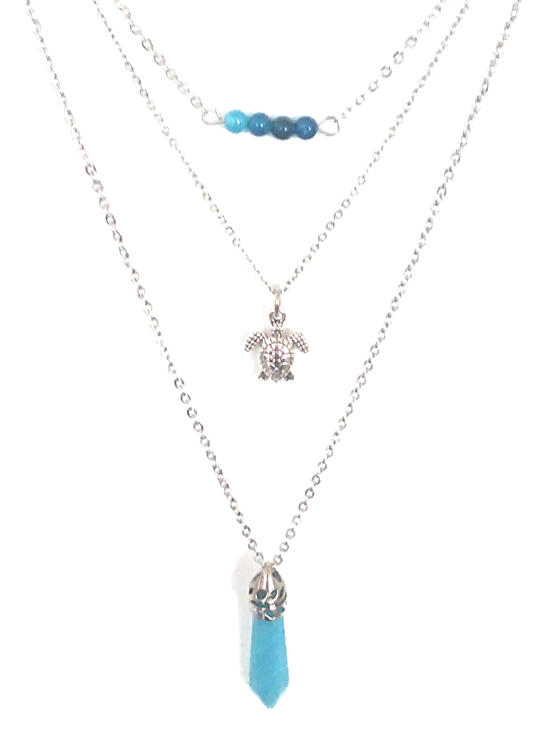 Gemstone & Charm Layered Necklace Set - Blue Agate