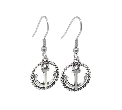 Rope Anchor Charm Dangle Earrings with Stainless Steel Ear Wires