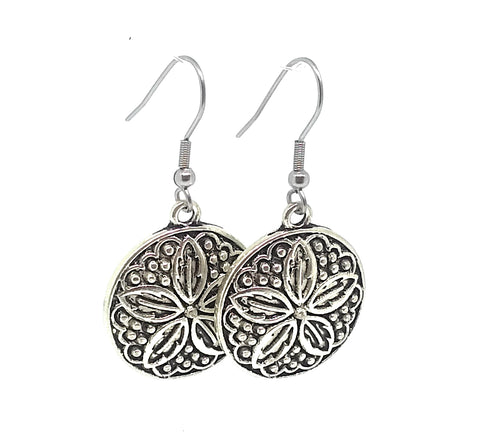 Sand Dollar Charm Dangle Earrings with Stainless Steel Ear Wires