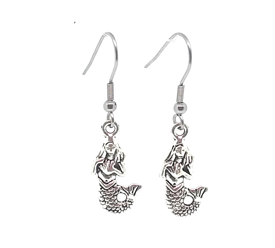 Mermaid Charm Dangle Earrings with Stainless Steel Ear Wires (Mermaid #2)