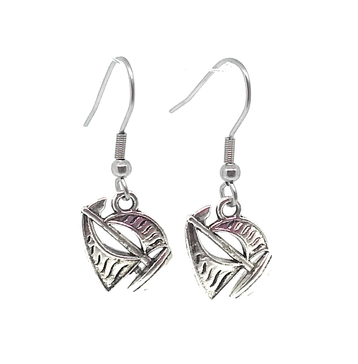 Sail Boat Charm Dangle Earrings with Stainless Steel Ear Wires