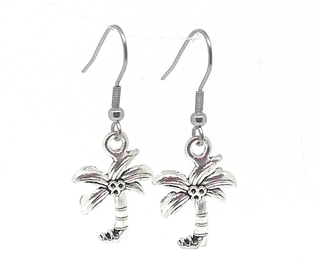 Palm Tree/Coconut Tree Dangle Earrings with Stainless Steel Ear Wires
