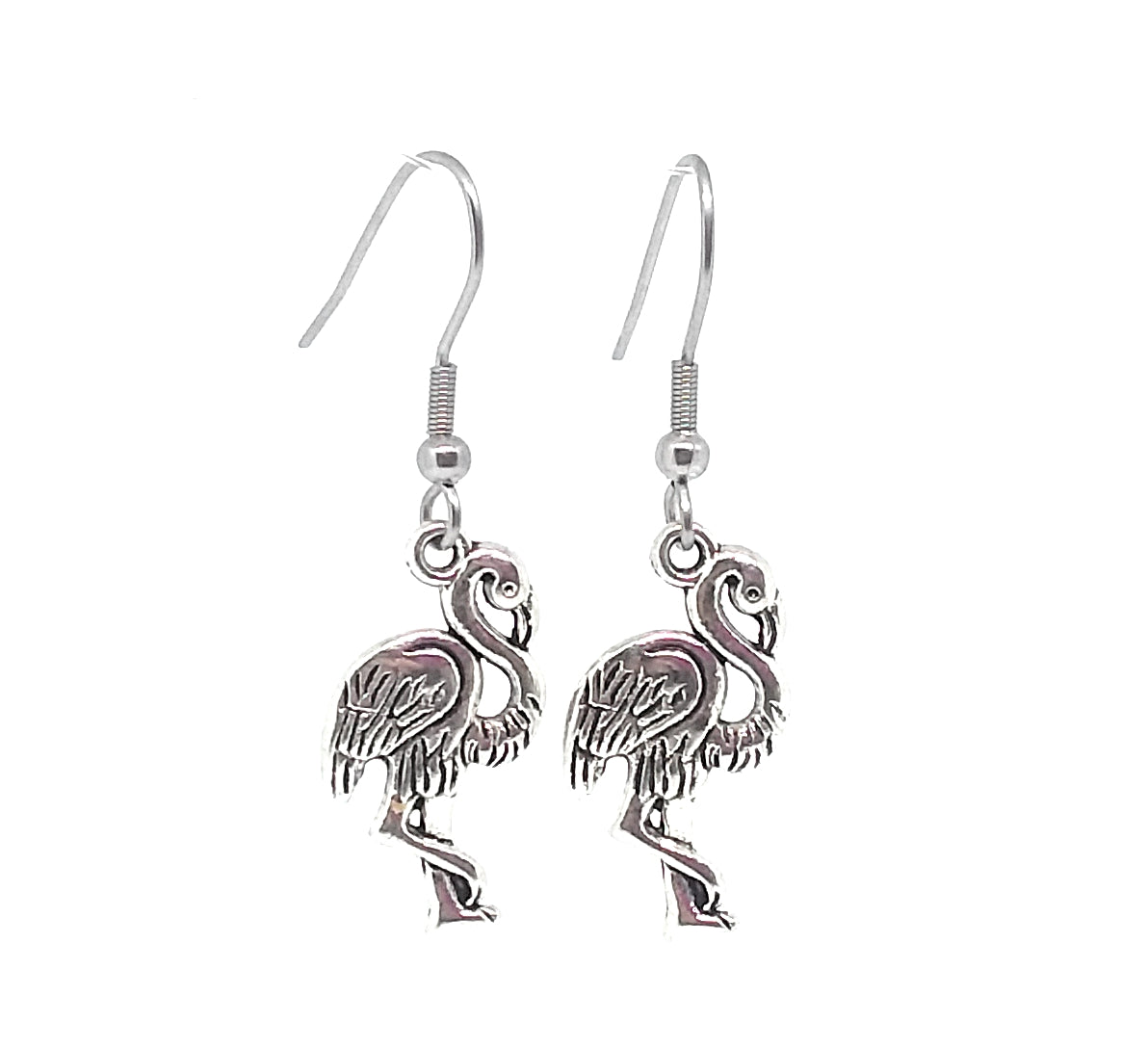 Pink Flamingo Charm Dangle Earrings with Stainless Steel Ear Wires