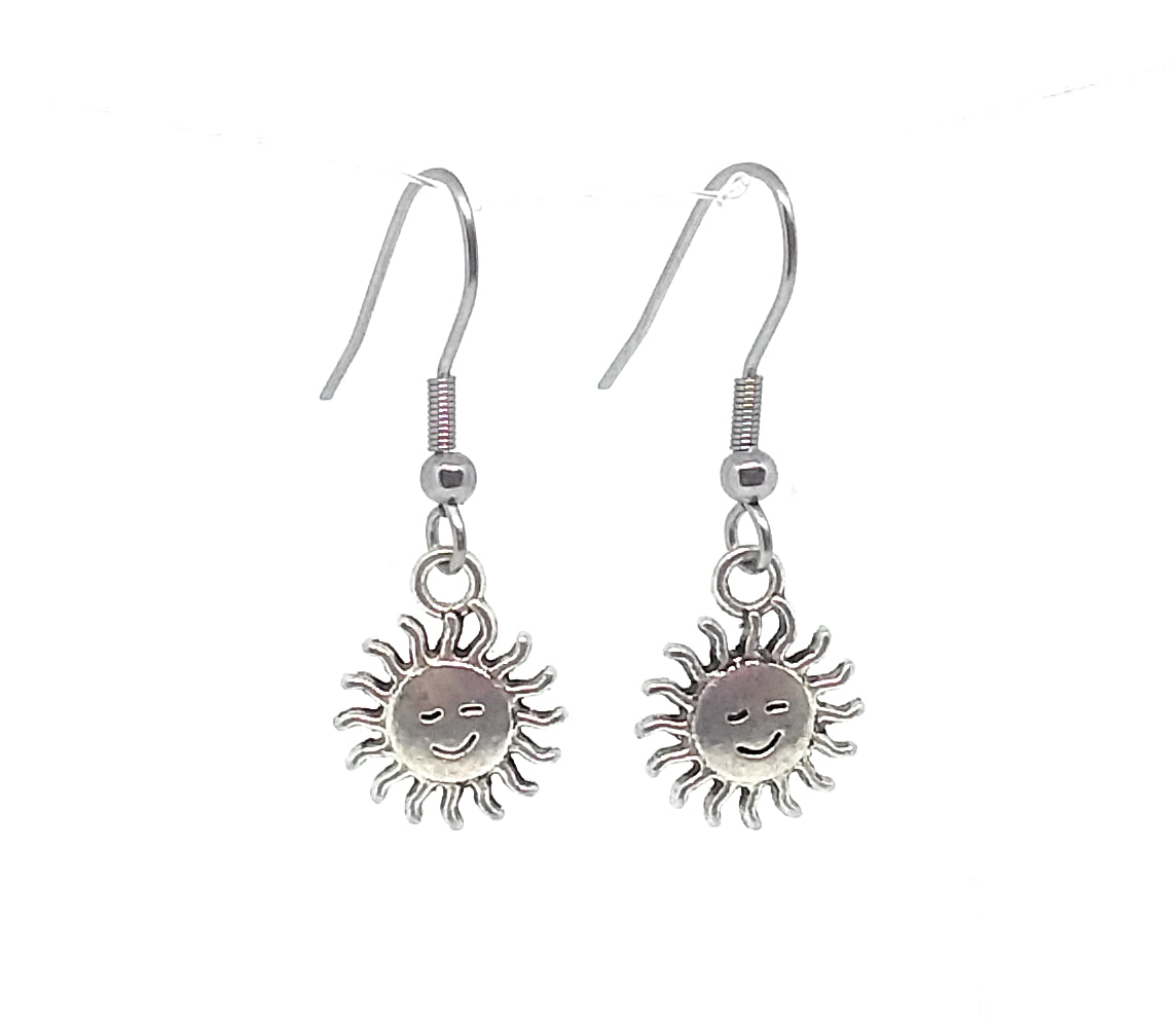 Smiley Sunshine Charm Dangle Earrings with Stainless Steel Ear Wires