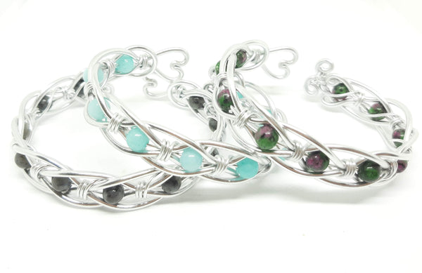 Celtic Weave Aluminum Wire Wrapped Bracelet - Ruby in Zoisite