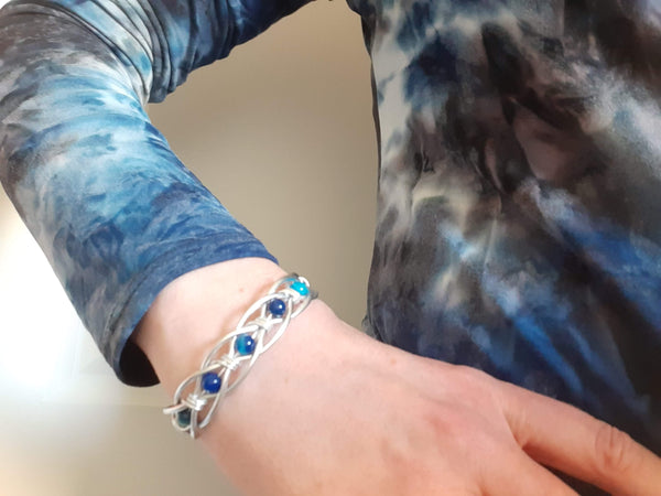 Celtic Weave Aluminum Wire Wrapped Bracelet - Blue Agate