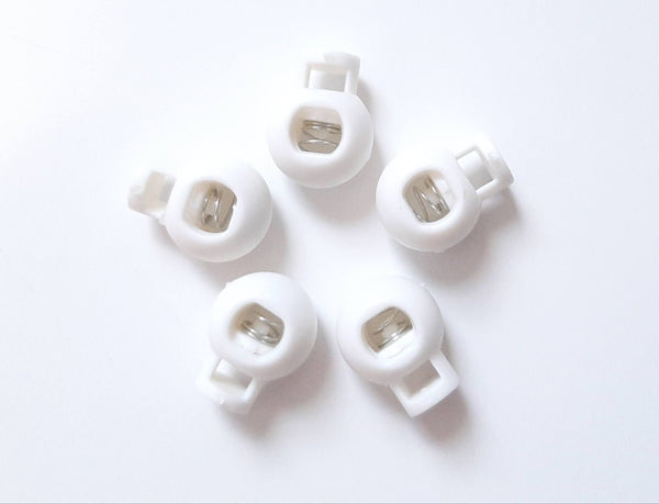 5pc White Nylon Spring Buckle - Sliding Buckle to Lock Yarn, Cord, or Rope in Place