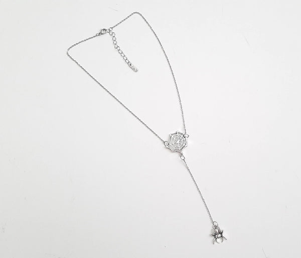 Stainless Steel Spooky Spider Web Y Shape Necklace