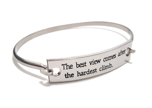 Stainless Steel Inspirational Message Connector Bangle Bracelet - The best view comes after the hardest climb
