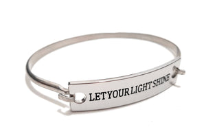 Stainless Steel Inspirational Message Connector Bangle Bracelet - LET YOUR LIGHT SHINE