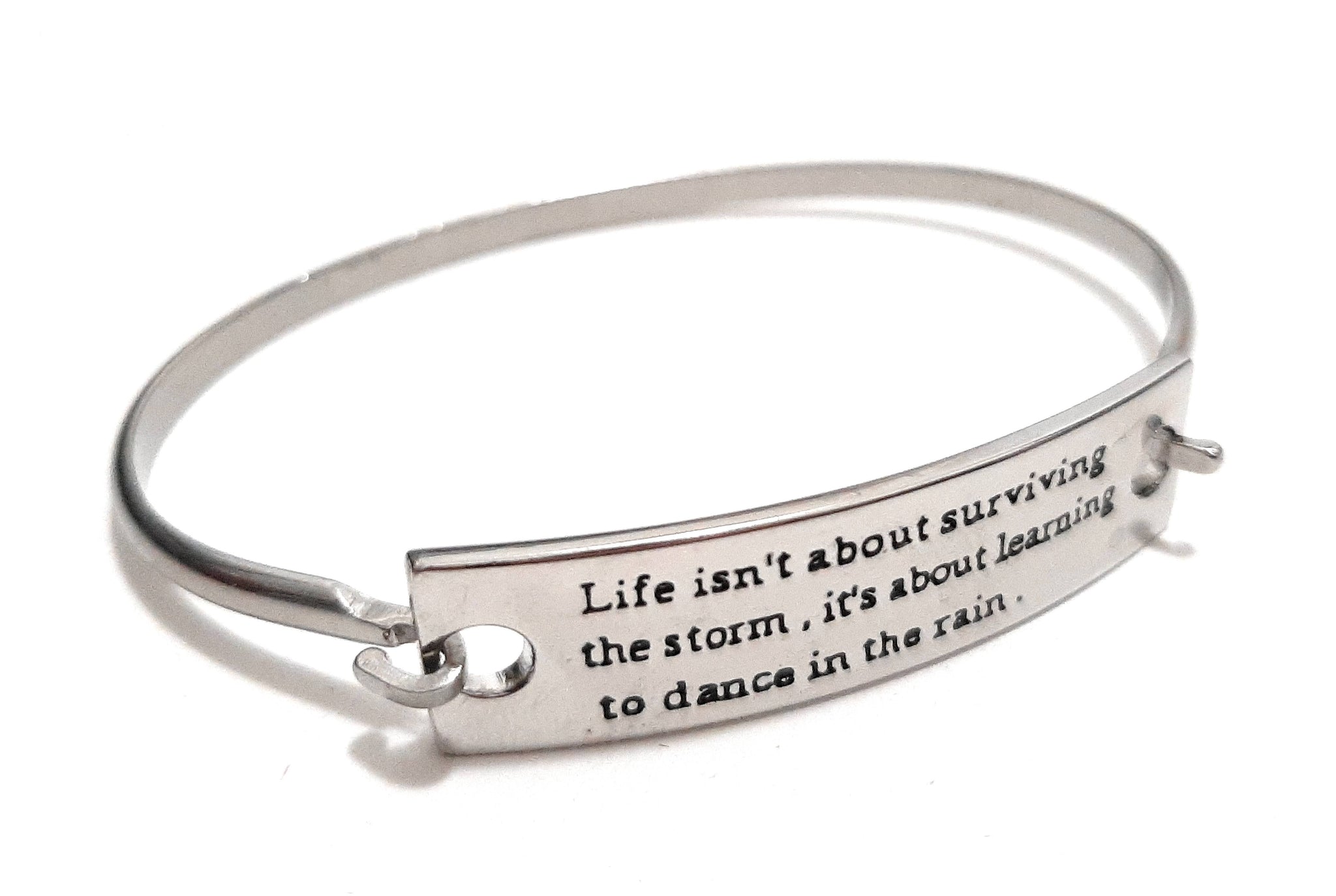 Stainless Steel Inspirational Message Connector Bangle Bracelet