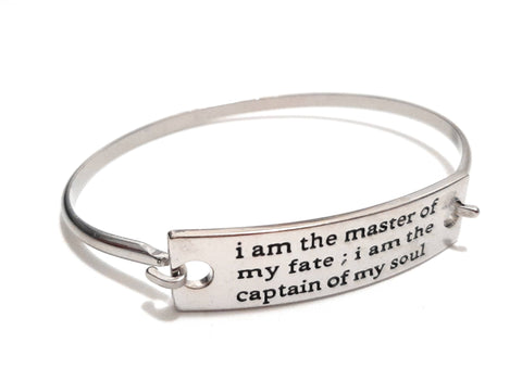 Stainless Steel Inspirational Message Connector Bangle Bracelet - i am the master of my fate...