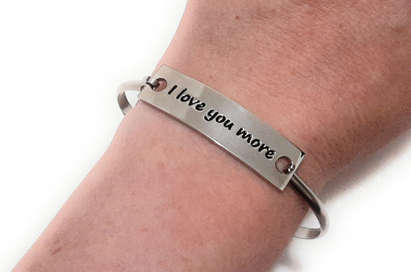Stainless Steel Inspirational Message Connector Bangle Bracelet - I love you more