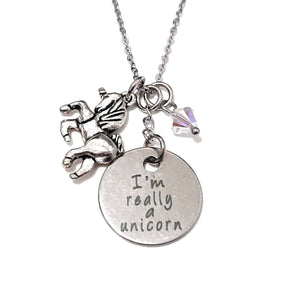 Pendant Necklace "I'm Really a Unicorn" Your Choice of Charm and Birthstone Color