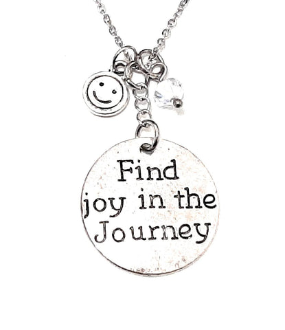 Message Pendant Necklace "Find Joy in the Journey" Your Choice of Charm and Birthstone Color