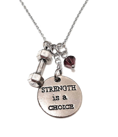 Message Pendant Necklace "Strength is a choice" Your Choice of Charm and Birthstone Color