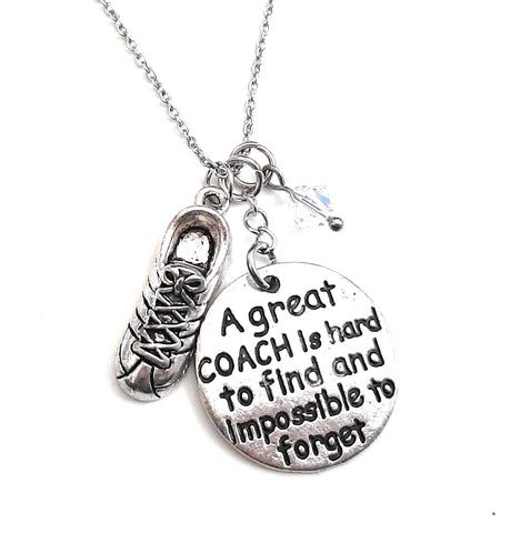 Coach Message Pendant Necklace "A Great Coach is Hard to Find and Impossible to Forget" Your Choice of Charm and Birthstone Color