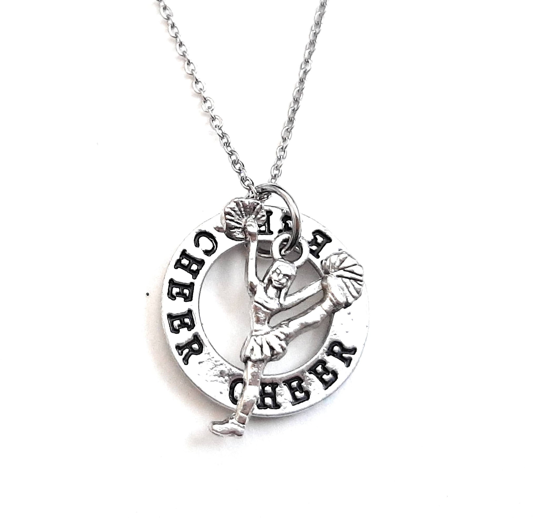 Cheerleader Message Pendant Necklace "Cheer" Your Choice of Charm and Birthstone Color
