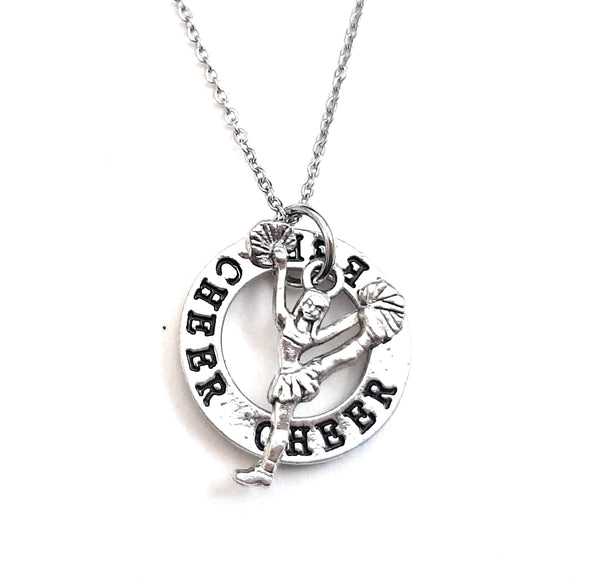 Cheerleader Message Pendant Necklace "Cheer" Your Choice of Charm and Birthstone Color