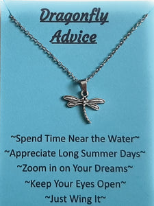 Dragonfly Charm Pendant Necklace with Animal Advice Card (What advice would a Dragonfly give?)