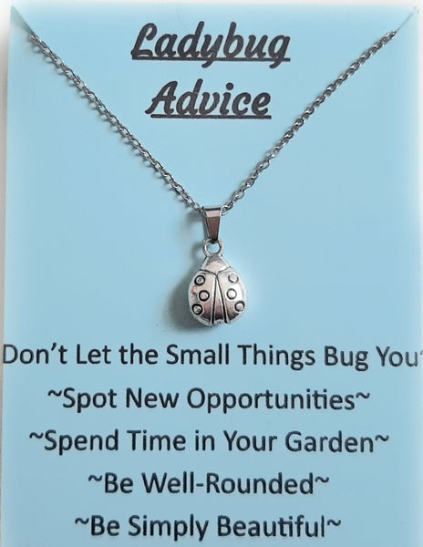 Ladybug Charm Pendant Necklace with Animal Advice Card (What advice would a Ladybug give?)