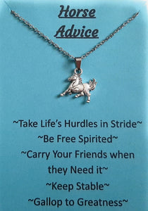 Horse Charm Pendant Necklace with Animal Advice Card (What advice would a Horse give?)