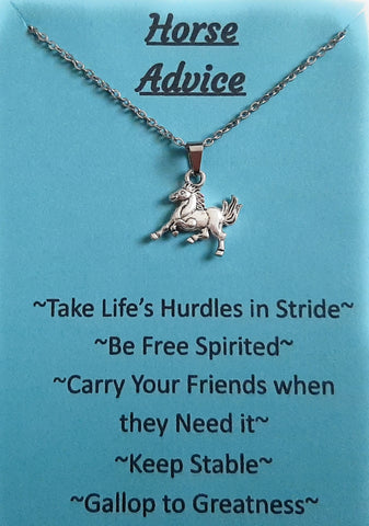 Horse Charm Pendant Necklace with Animal Advice Card (What advice would a Horse give?)