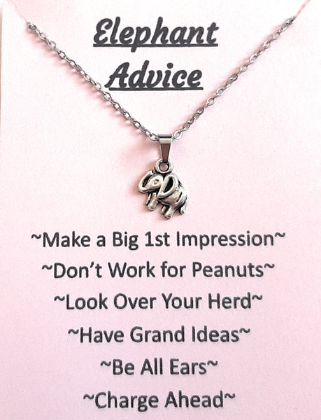 Elephant Charm Pendant Necklace with Animal Advice Card (What advice would a Elephant give?)