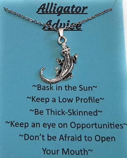 Alligator Charm Pendant Necklace with Animal Advice Card (What advice would a Alligator give?)