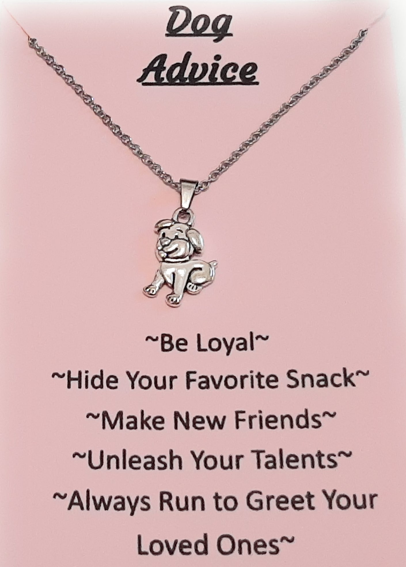 Puppy Dog Charm Pendant Necklace with Animal Advice Card (What advice would a Dog give?)