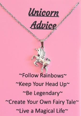 Unicorn Charm Pendant Necklace with Animal Advice Card (What advice would a Unicorn give?)