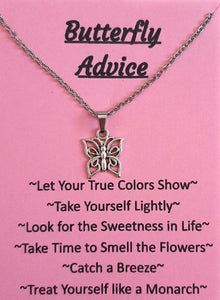 Butterfly Charm Pendant Necklace with Animal Advice Card (What advice would a Butterfly give?)