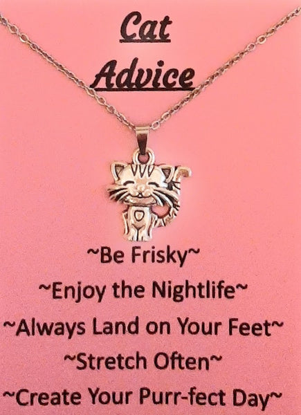 Kitty Cat Charm Pendant Necklace with Animal Advice Card (What advice would a Cat give?)