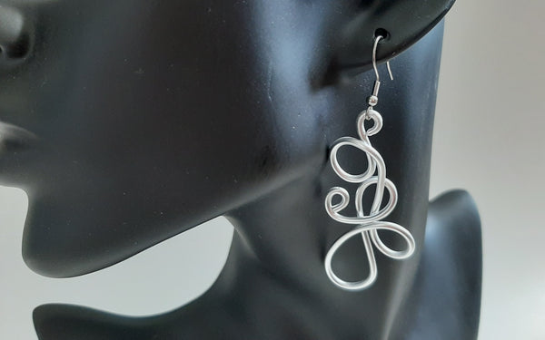 Swirly Silver Toned Aluminum Light-Weight Long Earrings Style #2