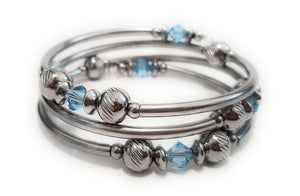 Stainless Steel Swarovski Birthstone Memory Wire Bracelet - March Aquamarine