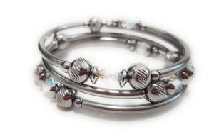 Stainless Steel Swarovski Birthstone Memory Wire Bracelet - April Diamond