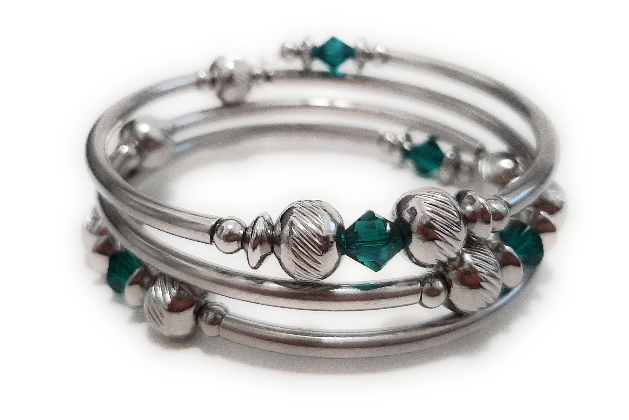 Stainless Steel Swarovski Birthstone Memory Wire Bracelet - May Emerald