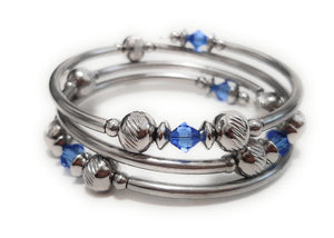 Stainless Steel Swarovski Birthstone Memory Wire Bracelet - September Sapphire