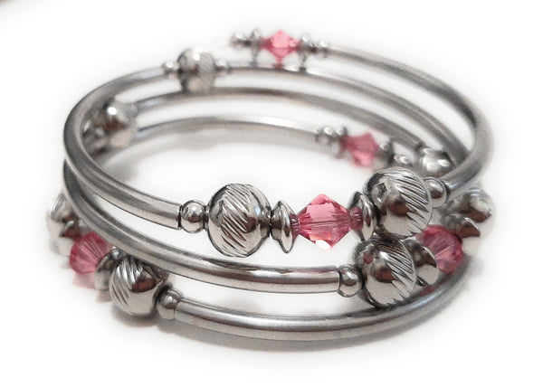 Stainless Steel Swarovski Birthstone Memory Wire Bracelet - October Tourmaline