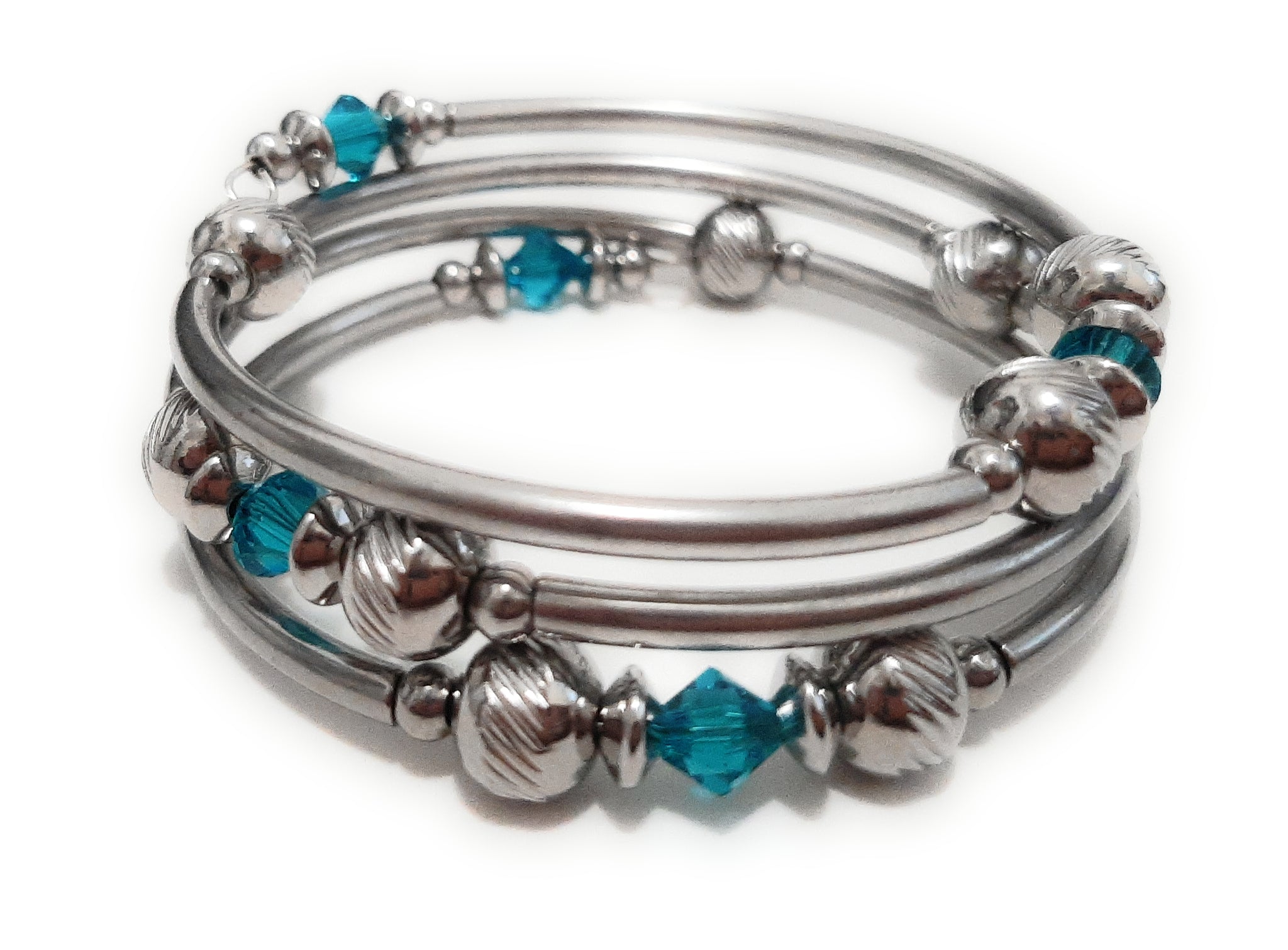 Stainless Steel Swarovski Birthstone Memory Wire Bracelet - December Blue Zircon
