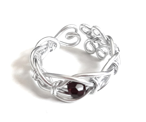 Adjustable Wire Wrapped Birthstone Ring - January Garnet