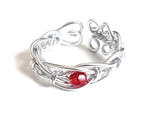 Adjustable Wire Wrapped Birthstone Ring - July Ruby