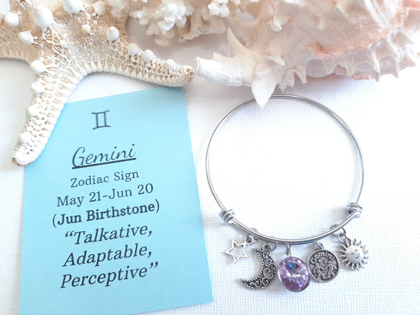 Zodiac Charm Expandable Bracelet - June Gemini (Jun. 1-Jun. 20)