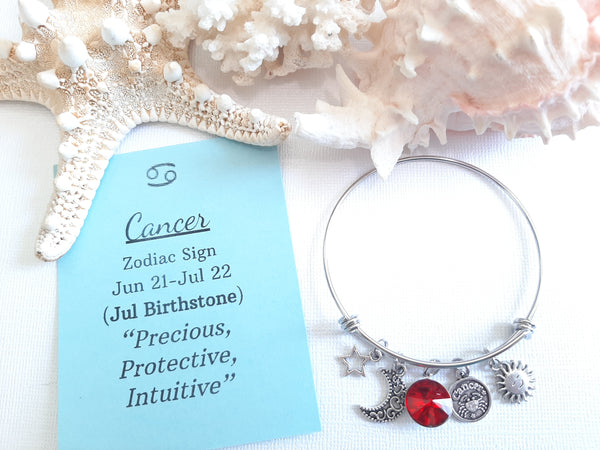 Zodiac Charm Expandable Bracelet - July Cancer (Jul. 1-Jul. 22)