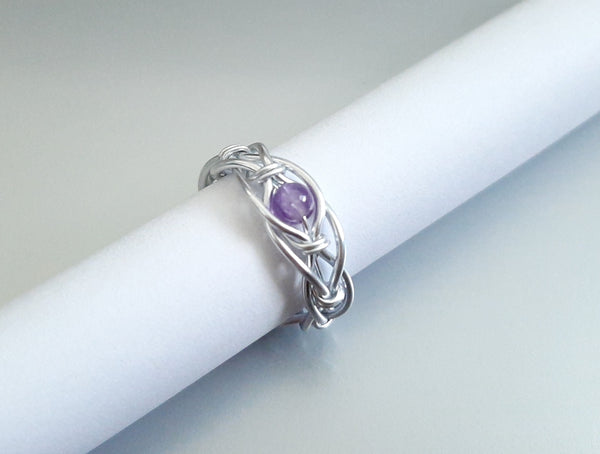 Adjustable Wire Wrapped Gemstone Crystal Ring - Amethyst