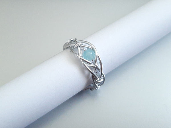 Adjustable Wire Wrapped Gemstone Crystal Ring - Amazonite
