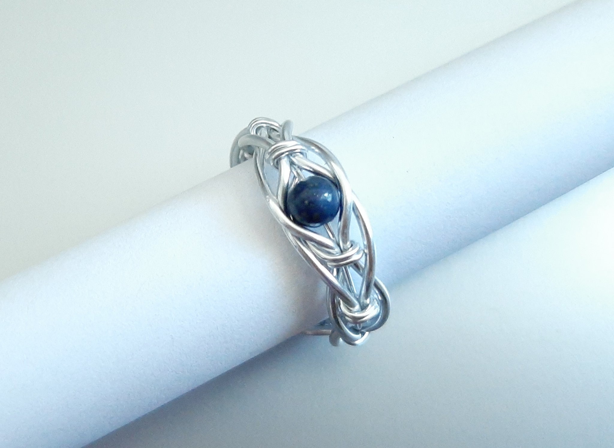 Adjustable Wire Wrapped Gemstone Crystal Ring - Lapiz Lazuli