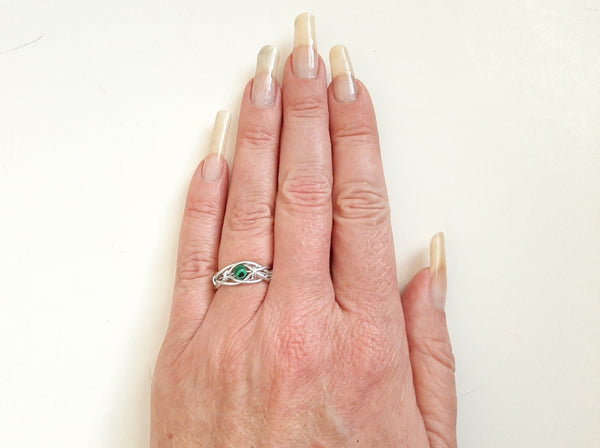 Adjustable Wire Wrapped Gemstone Crystal Ring - Malachite