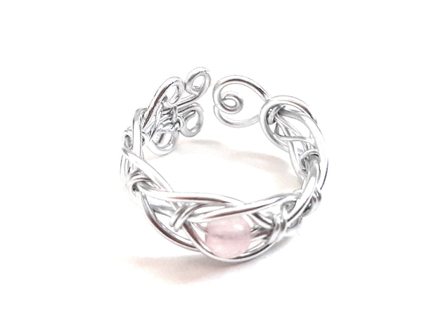 Adjustable Wire Wrapped Gemstone Crystal Ring - Rose Quartz